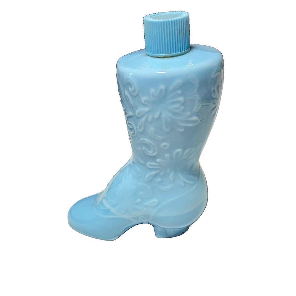 VTG 1970 Avon light blue Milk Glass Victorian Boot Cologne Decanter 4 Oz Empty